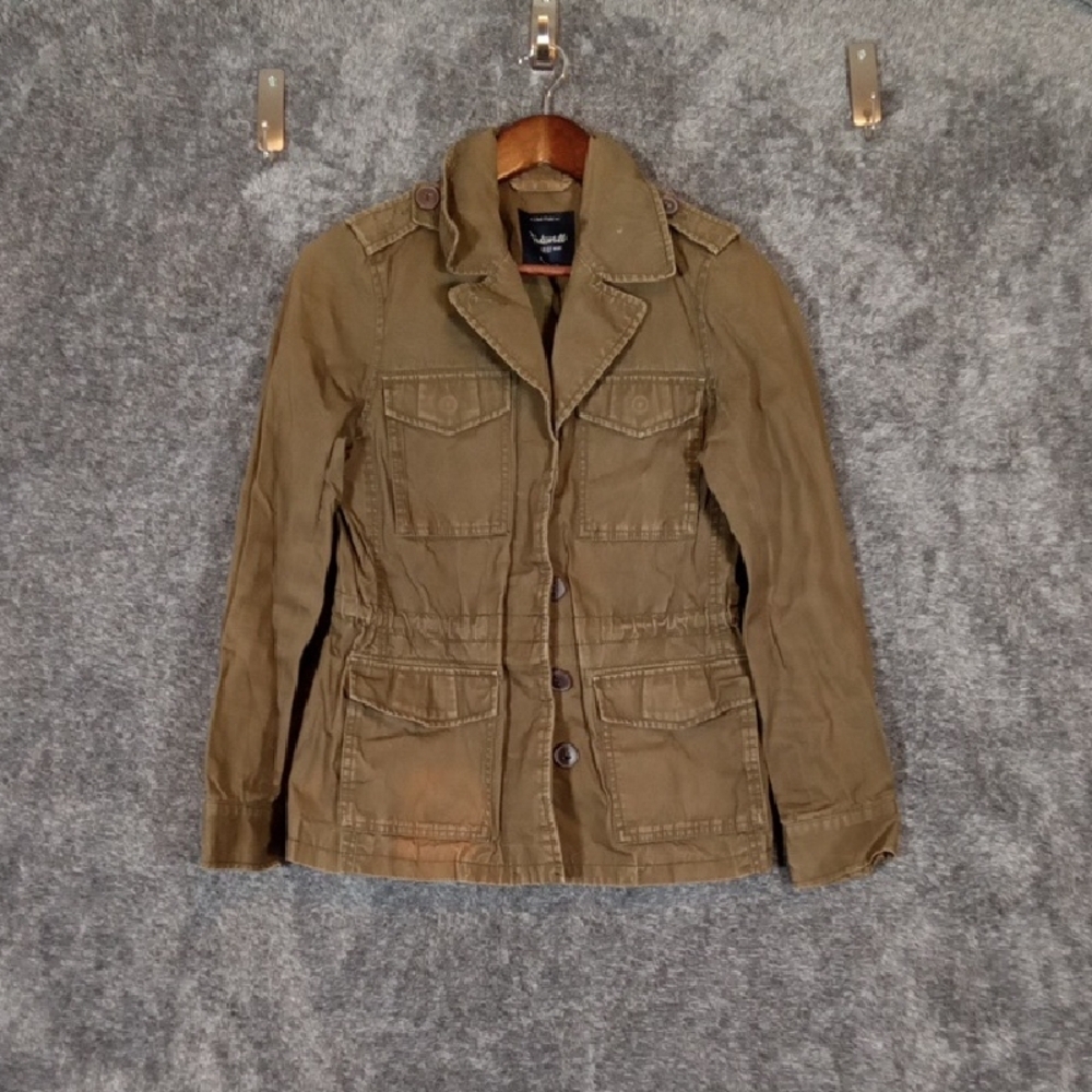 Madewell Outbound Distressed Olive Green Cotton Utility Jacket Womens